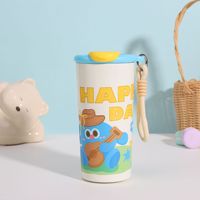 Tasse isotherme portable en acier inoxydable avec paille, motif dessin animé graffiti, double paille, mignonne, idéale pour les étudiants