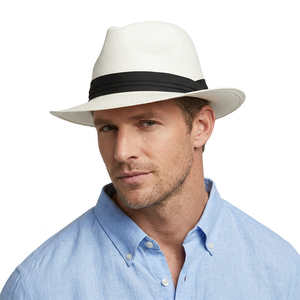 Sombrero Panamá Ajustable de Paja |   Sombrero de Sol Tejido a Mano con Fibra de Papel |   Sombrero Fedora Transpirable de Ala Ancha, Ajustable, para Pesca y Viajes - Product Image 1