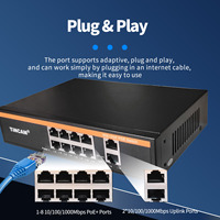 Conmutador PoE TiNCAM 8*Poe+2*Giga Uplink+1*SFP, 120W, Sin Administración, Conversor de Fibra a Ethernet, PoE Integrado, Alcance de 250M