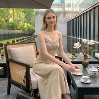 Nouvelle robe élégante de haute qualité, robe longue à couleur unie avec strass, robe plissée décontractée pour femme, robes maxi
