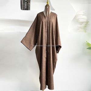 Abaya d'été en polyester et lin, modèle 2026, vente chaude, en stock, Abaya ouverte en lin pour l'été, Cardigan <span class=keywords><strong>Kimono</strong></span> musulman de Dubaï, vente en gros - Product Image 3