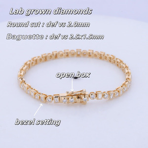 กำไลข้อมือเพชรแท้เพาะเลี้ยงในห้องปฏิบัติการทรงกลม ประดับเพชรทรงบาแก็ตต์แบบฝังขอบ - Product Image 2