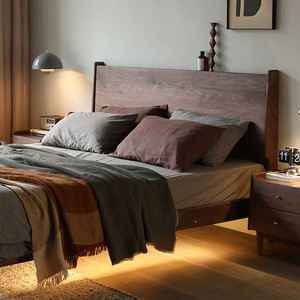 Tous les meubles en bois massif, grand <span class=keywords><strong>lit</strong></span> en bois massif, noyer <span class=keywords><strong>noir</strong></span> chêne cerisier nordique simple japonais rétro chambre <span class=keywords><strong>lit</strong></span> double - Product Image 2