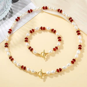 Nuevo Collar de Perlas de Agua Dulce Naturales de Estilo Chino, Color Blanco Perla y Ágata Roja, con Forma de Gota de Agua y Grano de Arroz, Cadena para Clavícula - Product Image 2