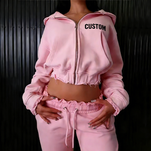 Set Personalizzato OEM di Pantaloni della Tuta e Felpa con Cappuccio da <span class=keywords><strong>Donna</strong></span>, Set Lounge Wear all'<span class=keywords><strong>Ingrosso</strong></span>, Set con Felpa con Zip, Completo Pesante in Due Pezzi, Abbigliamento Femminile - Product Image 1