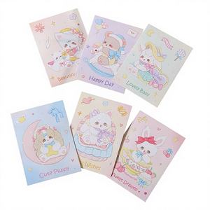 10枚入り 工場卸売 小さな新鮮で創造的な漫画風祝福＆感謝グリーティングカード 転写印刷 光沢ラミネート紙 - Product Image 1