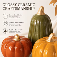 Ensemble de 3 ornements en céramique en forme de citrouille, décoration d'automne pour la maison, décoration de table de salon, décorations de fête d'Halloween