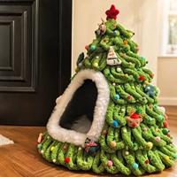 Neues Design Weiches Großhandels-Weihnachtsbaum-Katzenbett Winterwarmes Haustierbett Hundebett Grünes Katzenbett
