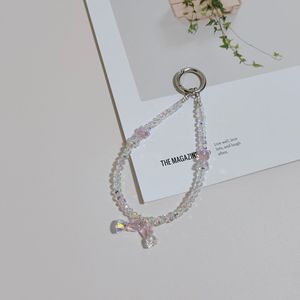 Crystal Beaded <b>Phone</b> <b>Strap</b> With Pink Flower Charms Keychain For Women - Product Image 5