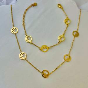 Yüksek lehçe moda titanyum çelik takı setleri 18k altın kaplama F mektup kolye bilezik kadınlar için su geçirmez takı - Product Image 1