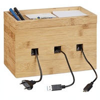 Boîte de rangement pour câbles en bambou naturel, station d'accueil multifonction, organisateur de bureau