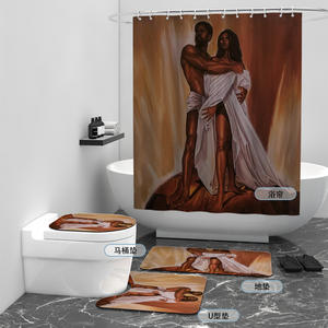 Set di 3 Tappetini da Bagno Africani Pronti per la Spedizione con 1 <span class=keywords><strong>Tenda</strong></span> da Doccia Stampata per Decorazione Bagno - Product Image 2