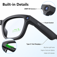 Lunettes intelligentes avec caméra 20MP, écran 2 pouces, batterie 5 jours, prise en charge de la navigation, notifications, capture d'image ultra-claire