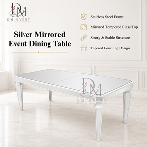 Mesa de Banquete Rectangular de Acero Inoxidable de Alta Gama con Tapa de Espejo y Patas Cónicas para Bodas y Eventos, Suministro al por Mayor - Product Image 1