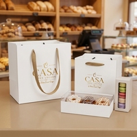 Sacs d'emballage carrés en papier blanc personnalisés avec logo 15x15x15cm, MOQ 200 pièces, pour gâteaux et pâtisseries