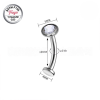 Piercing de ombligo flotante de titanio F136 con circonita cúbica, parte trasera plana, 14GX10MM/12MM, anillo de ombligo cóncavo interior G23, joyería