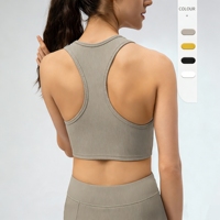 Yutuo Neuer Stil Reversibles Racerback Nahtloses Leichtgewichtiges Stoßfestes Geripptes Yoga Crop Top für Damen Atmungsaktiv Schnelltrocknend Vorne
