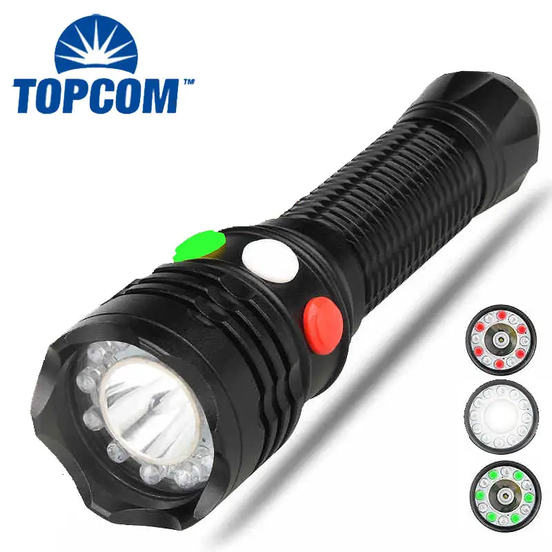 Đèn Pin Chỉ Báo Đa Chức Năng TOPCOM XPE 3W, Đèn Flash Nam Châm Gắn Đế Ba Màu, Đèn Tín Hiệu Đường Sắt