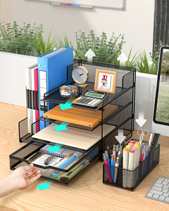 Office Desk Organizer with Upright <b>File</b> Holder 4-Tier Metal Lightweight Letter Paper <b>Tray</b> - Product Image 2
