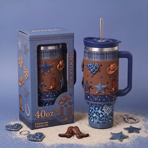 Vaso Térmico de Acero Inoxidable de 40 oz con Logotipo Personalizado, Color y Empaque a Elección, Libre de BPA, Estilo Vaquero, Taza de Café Aislada de 40 oz con Asa - Product Image 1