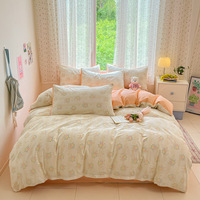 Parure de lit LAIYUE 100 % coton respirant et écologique, imprimée, avec housse de couette et drap plat, 3/4 pièces, motif floral, pour hôtel, chambre et maison