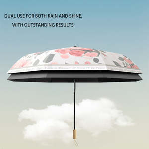 Coupe-vent Uv soleil/pluie été jeune femme 3 fois parapluie Parasol fleur parapluie avec manche en bois - Product Image 3