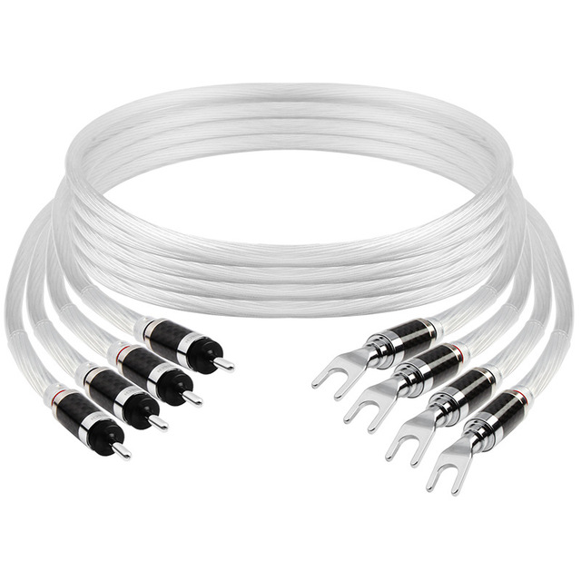 Audiophile-grade Speaker Cable 5N Single Crystal Pure Copper Silver HIFI Main Audio Amplifier Banana Plug QG-V8 Cable