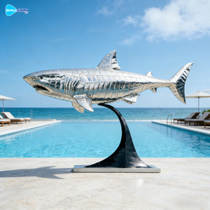 야외 맞춤형 현대식 광택 스테인리스 스틸 상어 조각품 (정원 및 가정 장식용) - Product Image 3