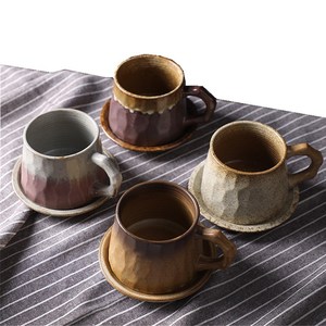 Ensemble tasse et soucoupe à café en céramique rétro japonaise, tasse en poterie rustique pour le thé de l'après-midi, cadeau souvenir créatif - Product Image 2