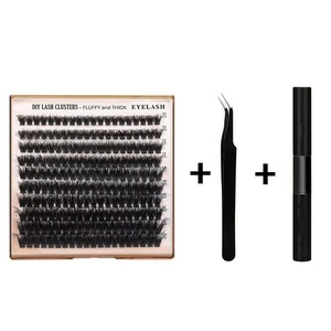 Kit de Pestañas Postizas 100D 200D, Gruesas y Voluminosas, con Curvatura D, para Extensión de Pestañas Individuales, con Pinzas, Adhesivo y Sellador - Product Image 6