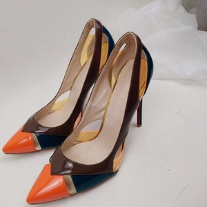 Chaussures à talons hauts pour femmes, style patchwork coloré, bout pointu découpé, talon aiguille fin de 12 cm, grandes tailles US - Product Image 6