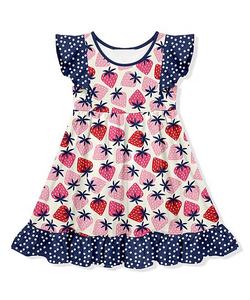 Robe d'été pour petites filles, imprimé floral fraise, vêtements pour enfants en gros - Product Image 1