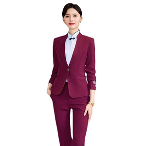 Chinese Style Women's Hotel Reception Uniform Suit Workwear Spring 2026 Blue Long Sleeve With Embroidery - Product Image 5