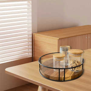 Acacia Wood And Bamboo <b>Rotating</b> <b>Spice</b> <b>Rack</b> With Wooden Lids Airtight Kitchen Storage For <b>Spices</b> And Dried Fruits - Product Image 2