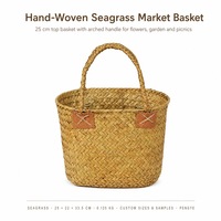 Panier de marché en jonc de mer tressé à la main avec poignée, sac fourre-tout tressé pour fleurs, idéal pour jardin, pique-nique, rangement domestique, personnalisable OEM