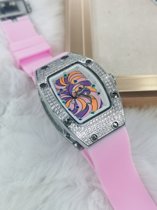 Nouvelle <span class=keywords><strong>montre</strong></span> mécanique pour <span class=keywords><strong>femme</strong></span>, modèle tendance, boîtier en céramique <span class=keywords><strong>avec</strong></span> incrustation de diamants, bracelet en caoutchouc, idéale pour un usage quotidien. - Product Image 4