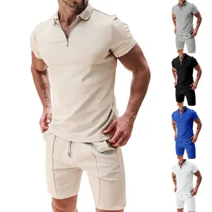 Custom logo breathable shorts set plain sublimation heat transfer printing men's t-shirts zip polo shirt