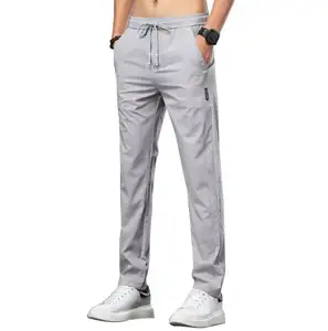 Pantalones informales finos de verano para hombre, Pantalón deportivo de seda de hielo elástica, lisa, estilo coreano