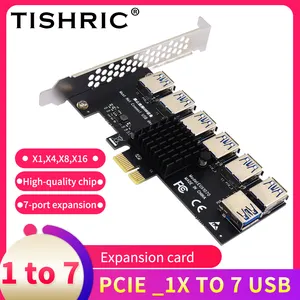 TISHRICアダプターカードPCIE1X TO 7 USB3.0ポートコントローラーボード拡張カードPCI-Expressスロット4x8x16xSSDアダプター