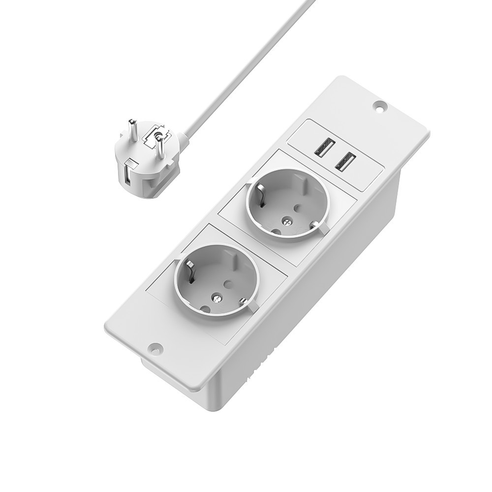 สีขาว-2 * ปลั๊กไฟ AC + 2 * USB-A-US-EU