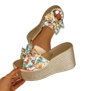 Sandalias de cuña con plantilla de PU para mujer, pantuflas antideslizantes con plantilla de EVA resistente para verano, pantuflas de tacón grueso para la playa - Product Image 1