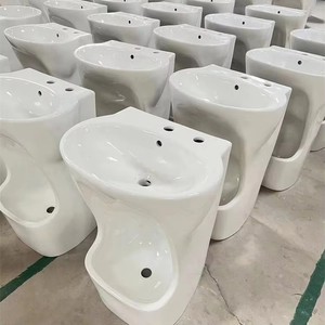 Lavabo de Cerámica Integrado de una Pieza, Estilo Moderno Minimalista Musulmán, para Lavado de Manos/Pies, Lavabo Independiente para Baño - Product Image 3