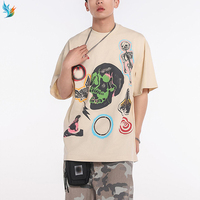T-shirt à manches courtes Streetwear Skull & Skeleton pour homme, imprimé graphique beige surdimensionné