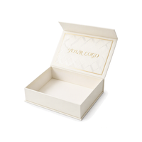 Boîte cadeau magnétique personnalisée blanc ivoire avec impression sur le couvercle intérieur motif treillis pour l'emballage d'identité de marque
