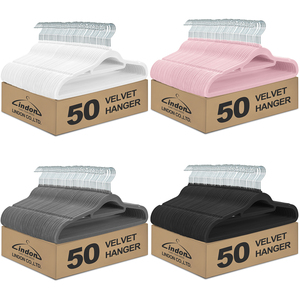 Lindon Đen Phù Hợp Với Móc 50 Gói Không Trượt Đổ Xô Nhung Móc Áo Với Tie Và Khăn Quàng Thanh - Product Image 6