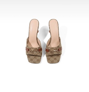 Mules à talon fin et bout ouvert pour femme, sandales à enfiler sans bride arrière avec semelle intermédiaire en gel, talons élégants et respirants, accessoires dorés - Product Image 6