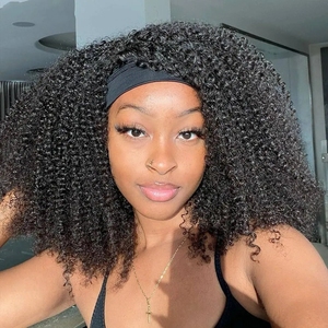 Perruques bandeau en <span class=keywords><strong>cheveux</strong></span> indiens bruts bouclés afro, sans dentelle, entièrement fabriquées à la machine, en <span class=keywords><strong>cheveux</strong></span> humains Remy, vente en gros - Product Image 3