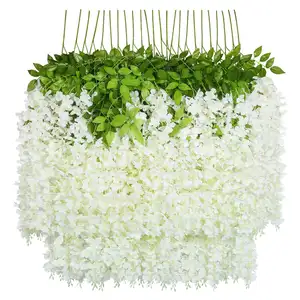 3.6フィートカラフルな白い藤のつるの結婚式の吊り下げ乾燥シルクの花ガーランド家の結婚式の装飾人工装飾花