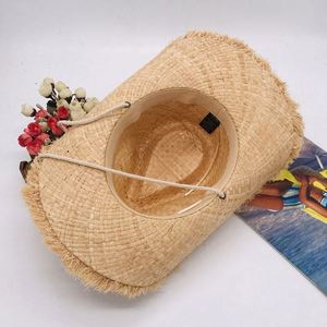 Sombrero de Paja Natural de Rafia para Hombre y Mujer, Protección Solar para la Playa y el Océano, con Cordón para la Barbilla, Estilo Vaquero, Venta al Por Mayor - Product Image 6