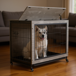 Mueble Jaula para Perros de 38 Pulgadas, Resistente, con Tapa de Madera Gris, Moderna Casa Interior para Mascotas, Perros de Raza Grande - Product Image 2